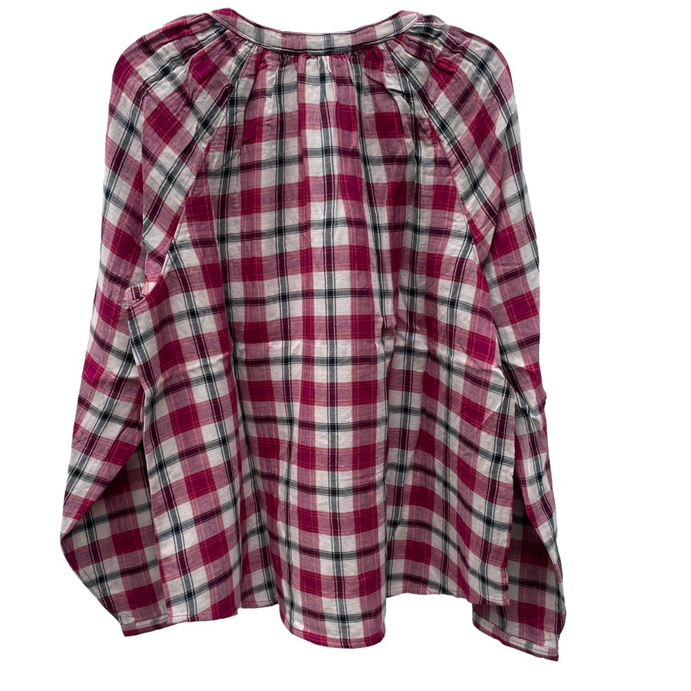 Garnet Hill - Plaid V-Neck Popover Womens Shirt- M - L - XL -100% Organic Cotton - Picture 3 of 9